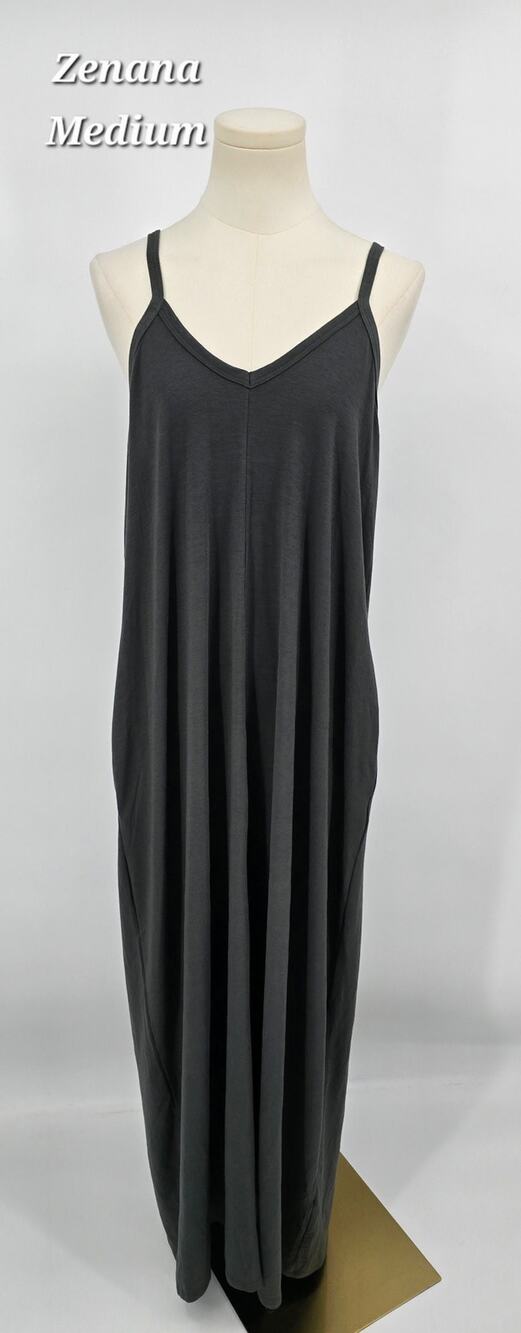 Zenana Lounge Simple Chic Basic Essential Charcoal Gray Maxi Dress – Size M